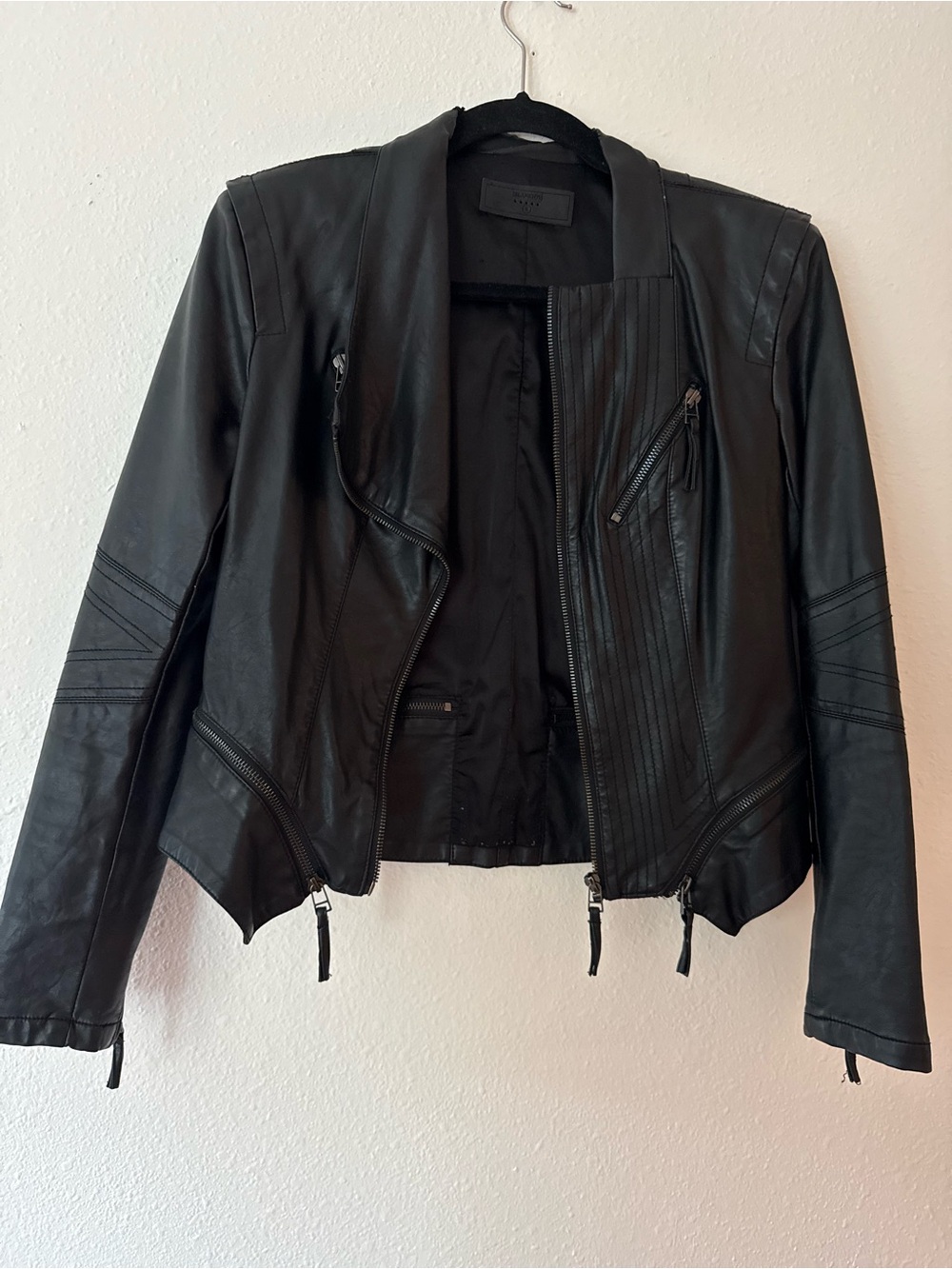 Blank NYC Black Faux Leather Asymmetrical Zip Moto Jacket